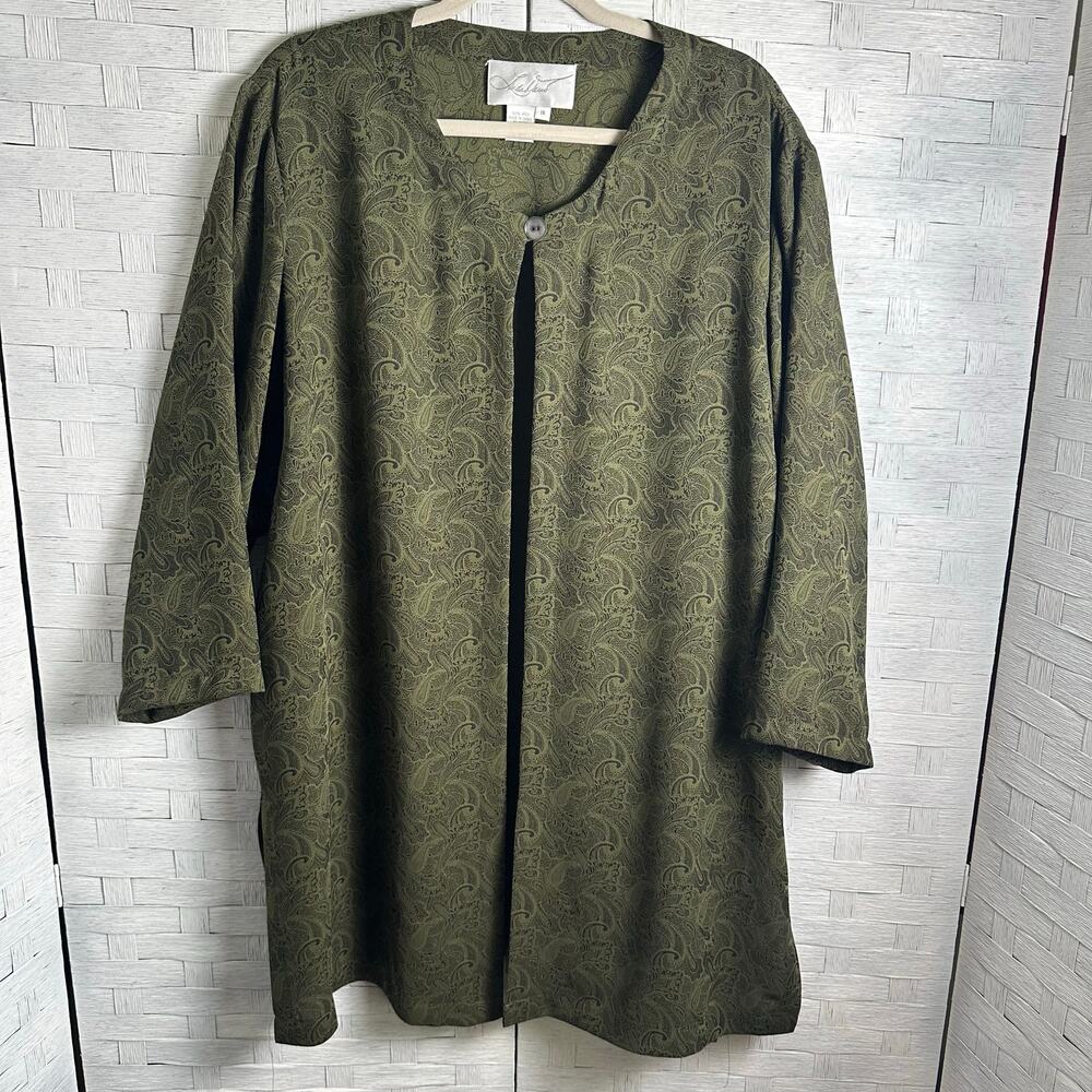 Linda David cardigan 1 button over jacket lightweight green paisley plus size ￼